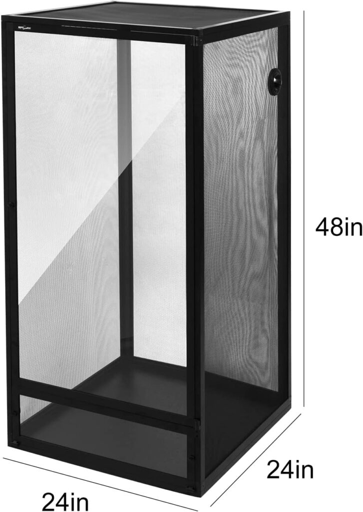 REPTI ZOO 120 Gallon Foldable Reptile Open Fresh Air Aluminum Screen Cage,Black Extra Large Reptiles Habitat Chameleon Breeding Cages 24x24x48-inches