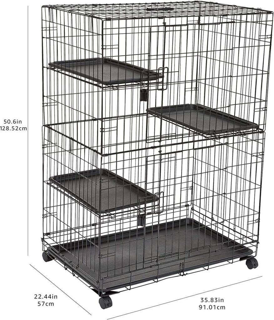 Amazon Basics Large 3-Tier Cat Durable,Pliable Cage Playpen Box Crate Kennel - 35.8L x 22.4W x 50.6H, Black