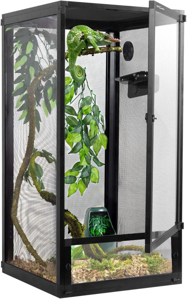 REPTI ZOO Foldable 50 Gallon Air Screen Chameleon Cage, Vertical Screen Terrarium 18 x 18x 36 with Collapsible Net Side Panels  Arcylic Door, Front Opening Screen Cage for Chameleon Iguana Habitat